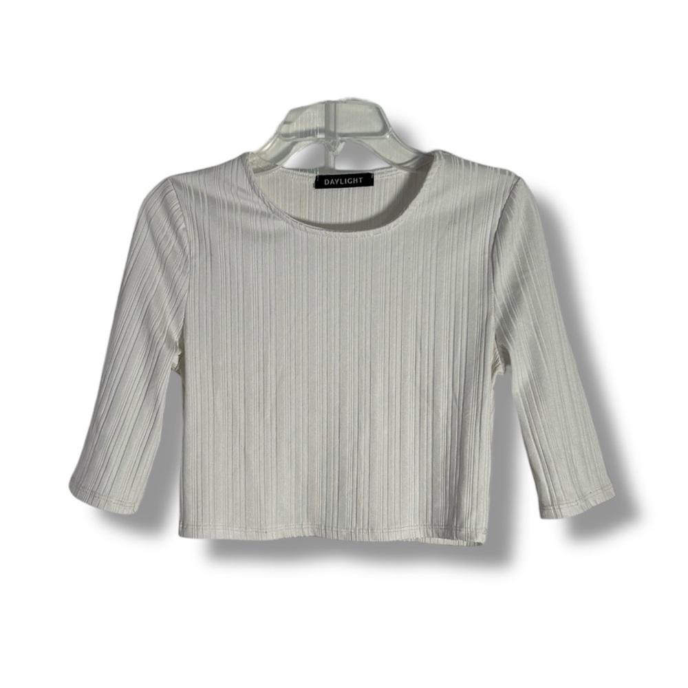 Daylight White Ribbed Style Crop Top Size Medium - “Sky”